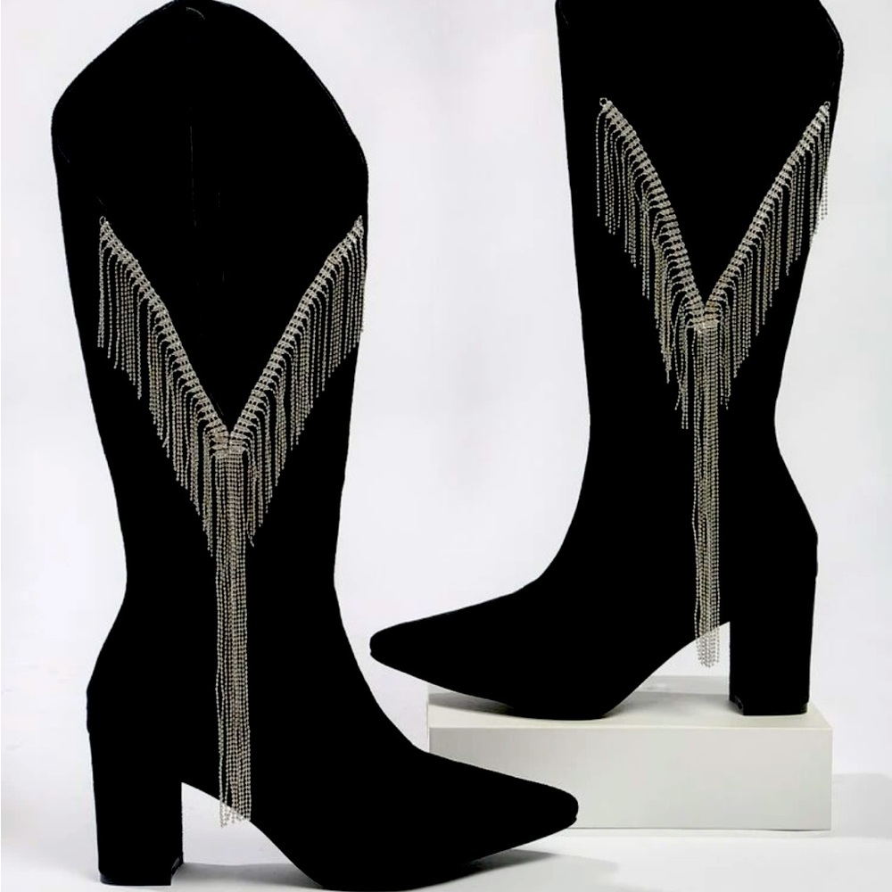 Rhinestone fringe western boots